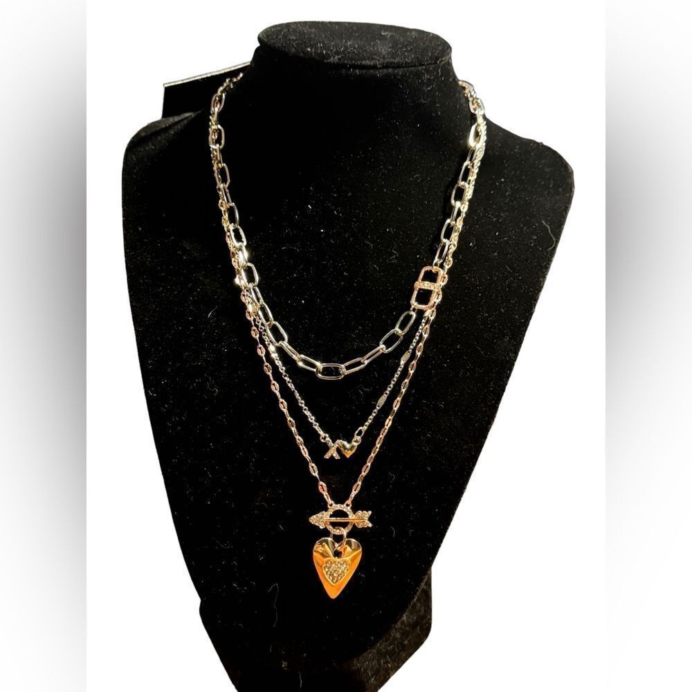 NWT Guess Two-Tone Crystal Layered Necklace